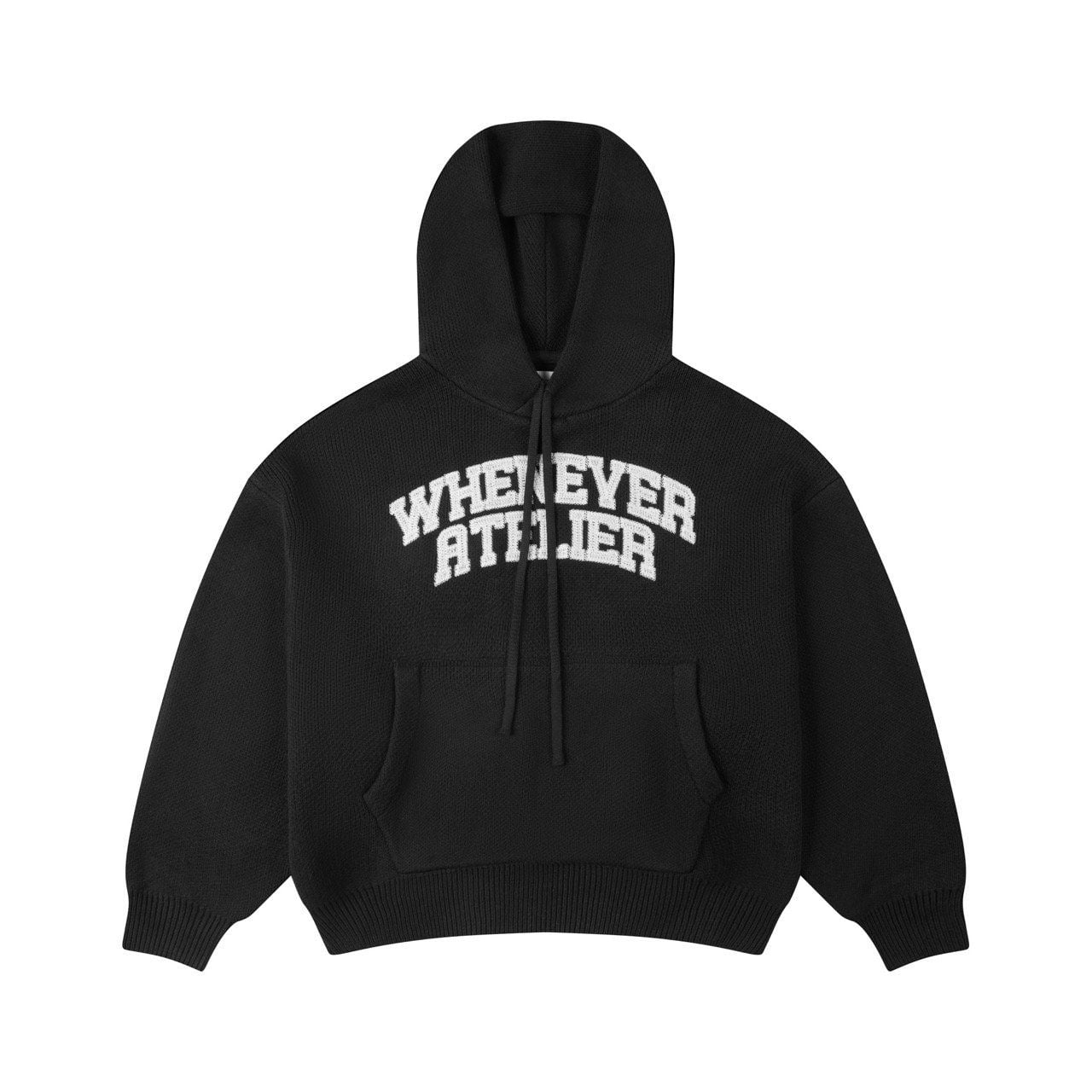 “WHENEVER” BASIC LOGO KNIT HOODIE / BLACK