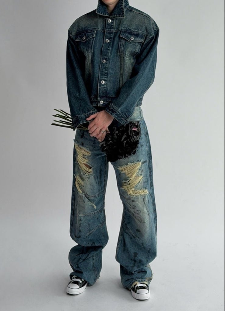 QUẦN DÀI "WHENEVER" DISTRESSED BAGGY JEANS / VINTAGE BLUE