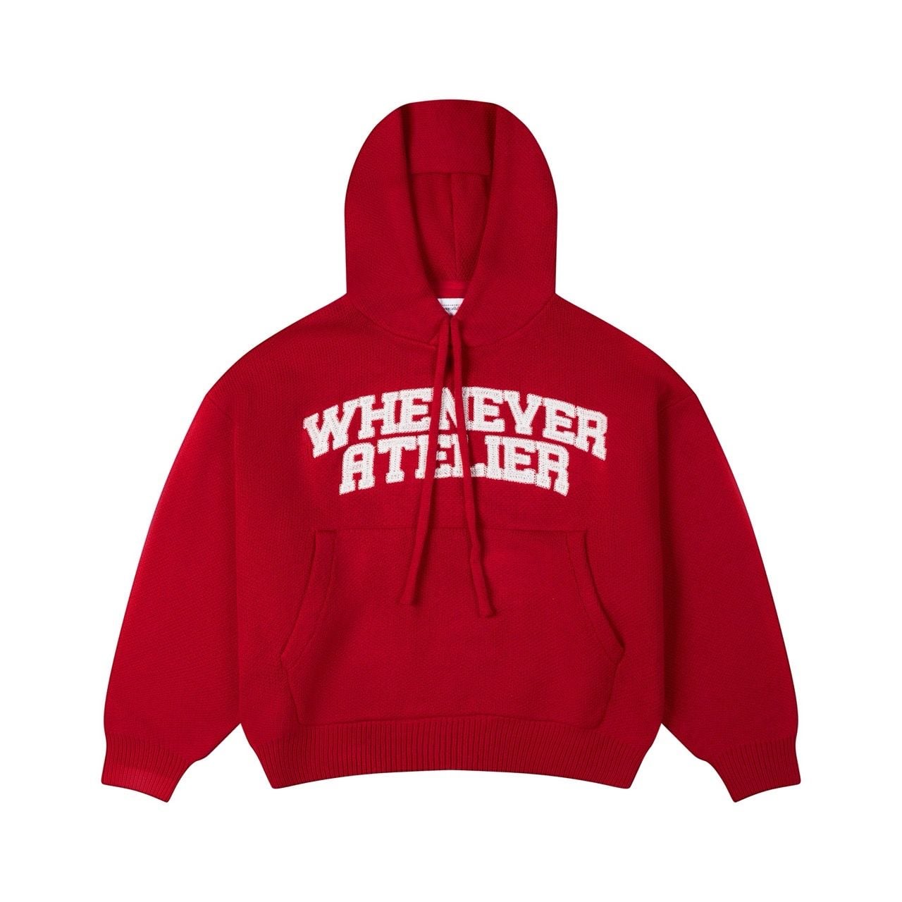 “WHENEVER” BASIC LOGO KNIT HOODIE / RED