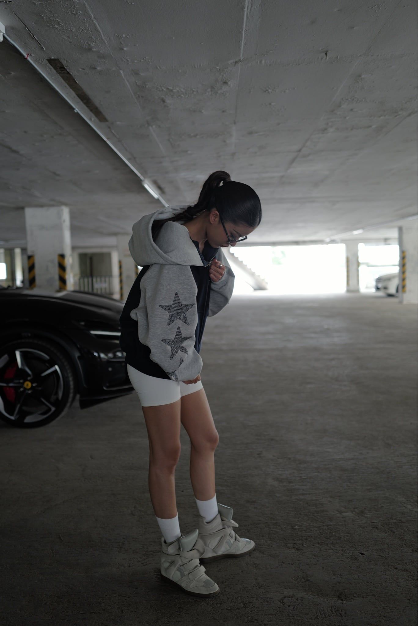 Áo khoác ”WHENEVER” SUPER STAR RAGLAN HOODIE ZIP / NAVY GREY