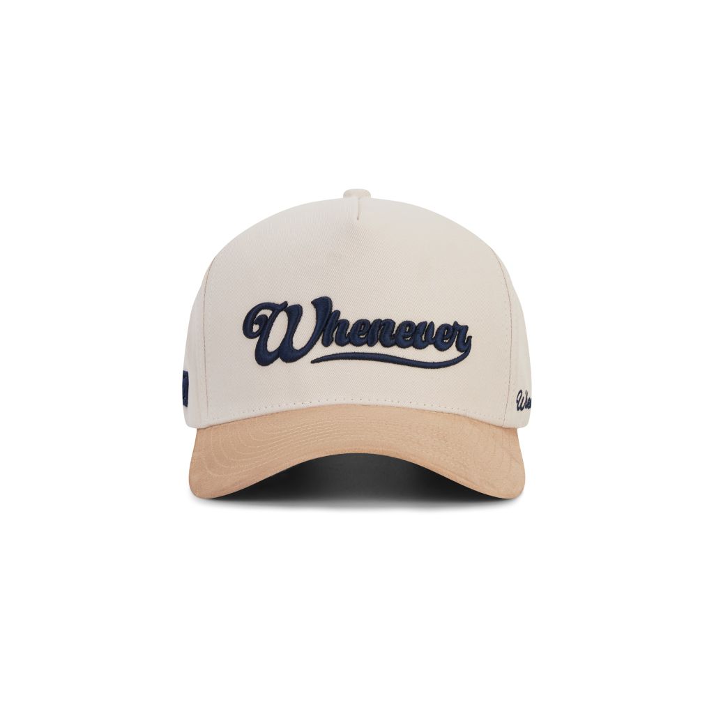 “WHENEVER” LOGO KHAKI SUEDE TRUCKER HAT / BEIGE