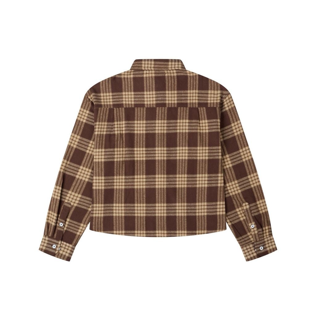 "WHENEVER" FLANNEL PLAID LONG-SLEEVE SHIRT / BROWN