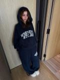 “WHENEVER” BASIC LOGO KNIT HOODIE / NAVY