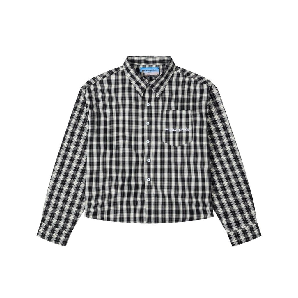 "WHENEVER" FLANNEL PLAID LONG-SLEEVE SHIRT / BLACK