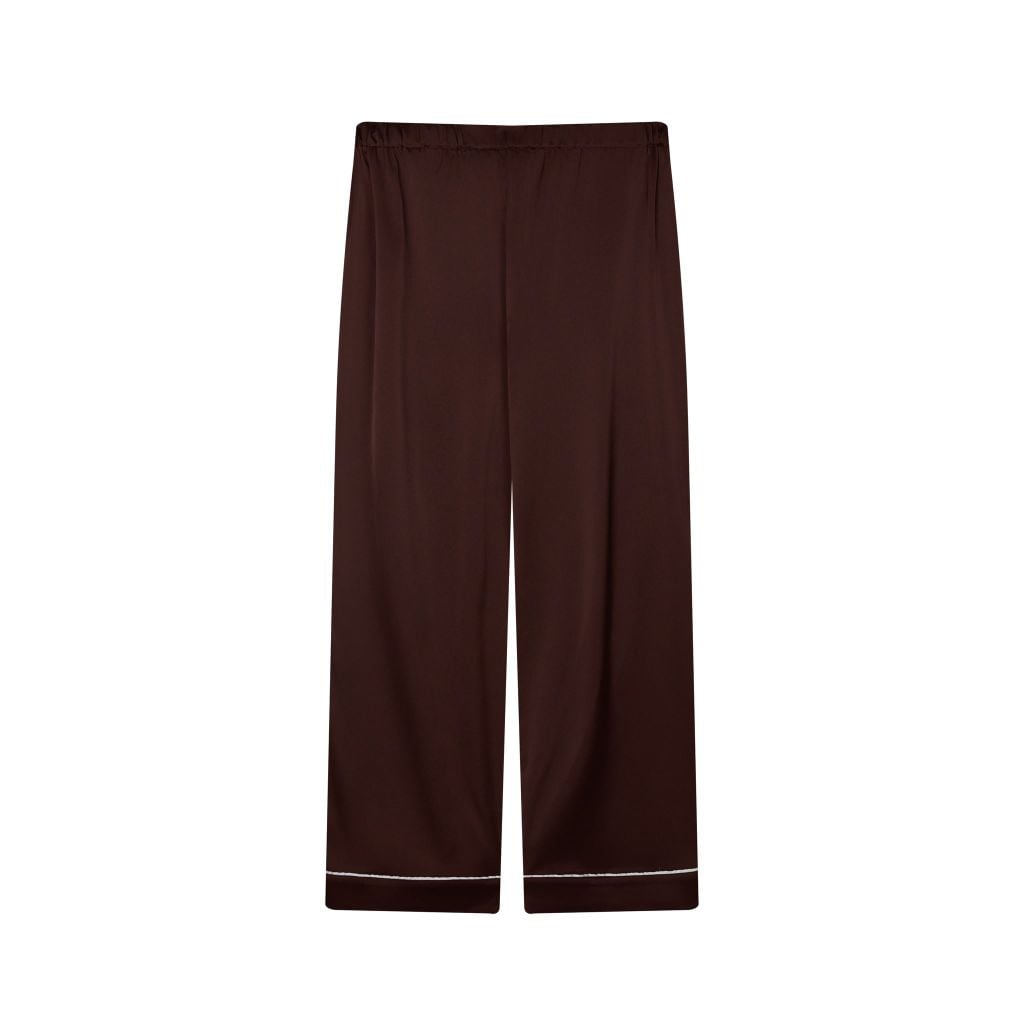 "WHENEVER" BỘ ÁO VÀ QUẦN DÀI SATIN LONG PAJAMA SHIRT + PANTS  / BROWN