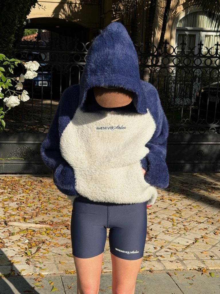 “WHENEVER” COZY FOX RAGLAN HOODIE / GREY NAVY