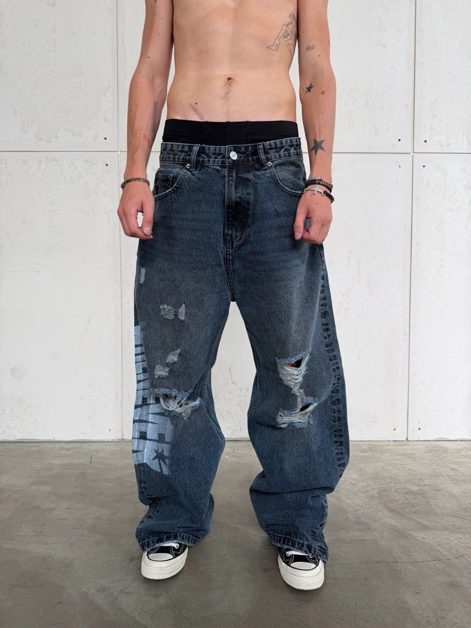 QUẦN DÀI "WHENEVER" ARC LOGO BAGGY JEANS /  FADED BLACK