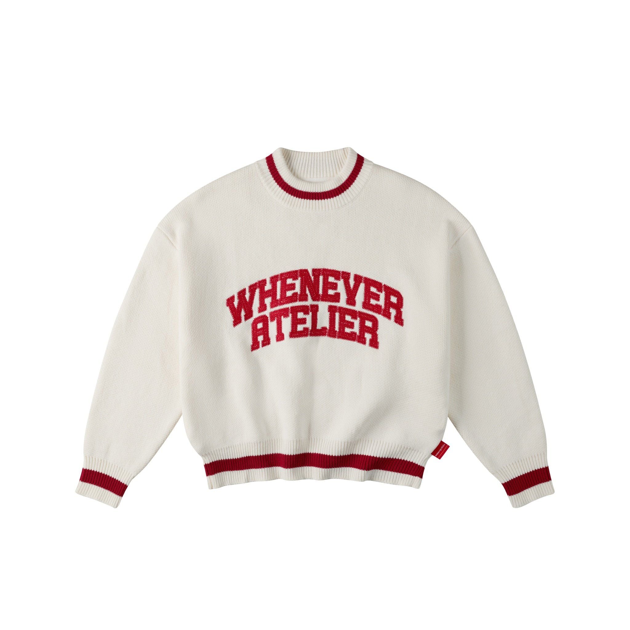 “WHENEVER” BASIC LOGO KNIT SWEATER / WHITE RED
