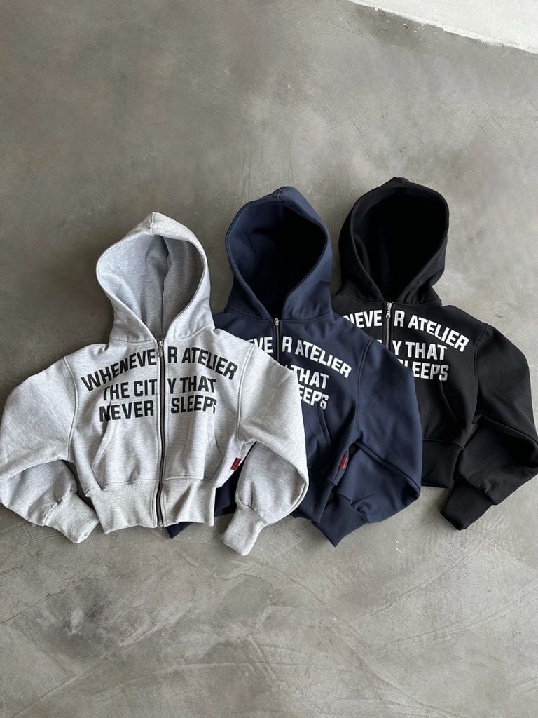 ÁO KHOÁC “WHENEVER” SS26 CROPPED ZIP-UP HOODIE / PREMIUM GREY