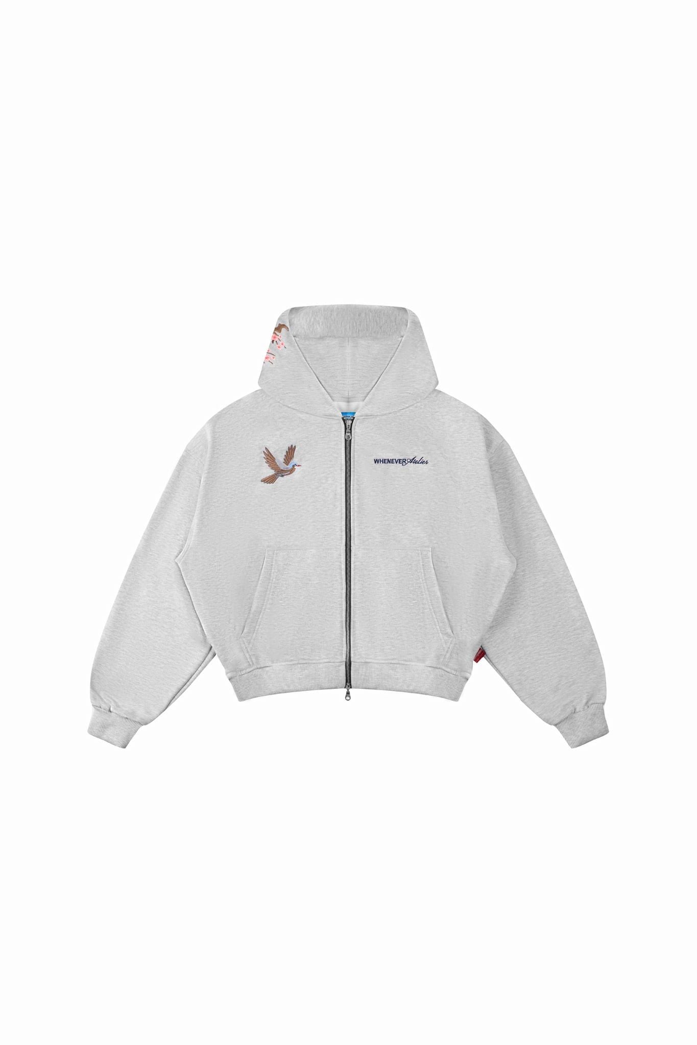 ÁO KHOÁC “WHENEVER” SAKURA EMBROIDERED ZIP-UP HOODIE/ GREY