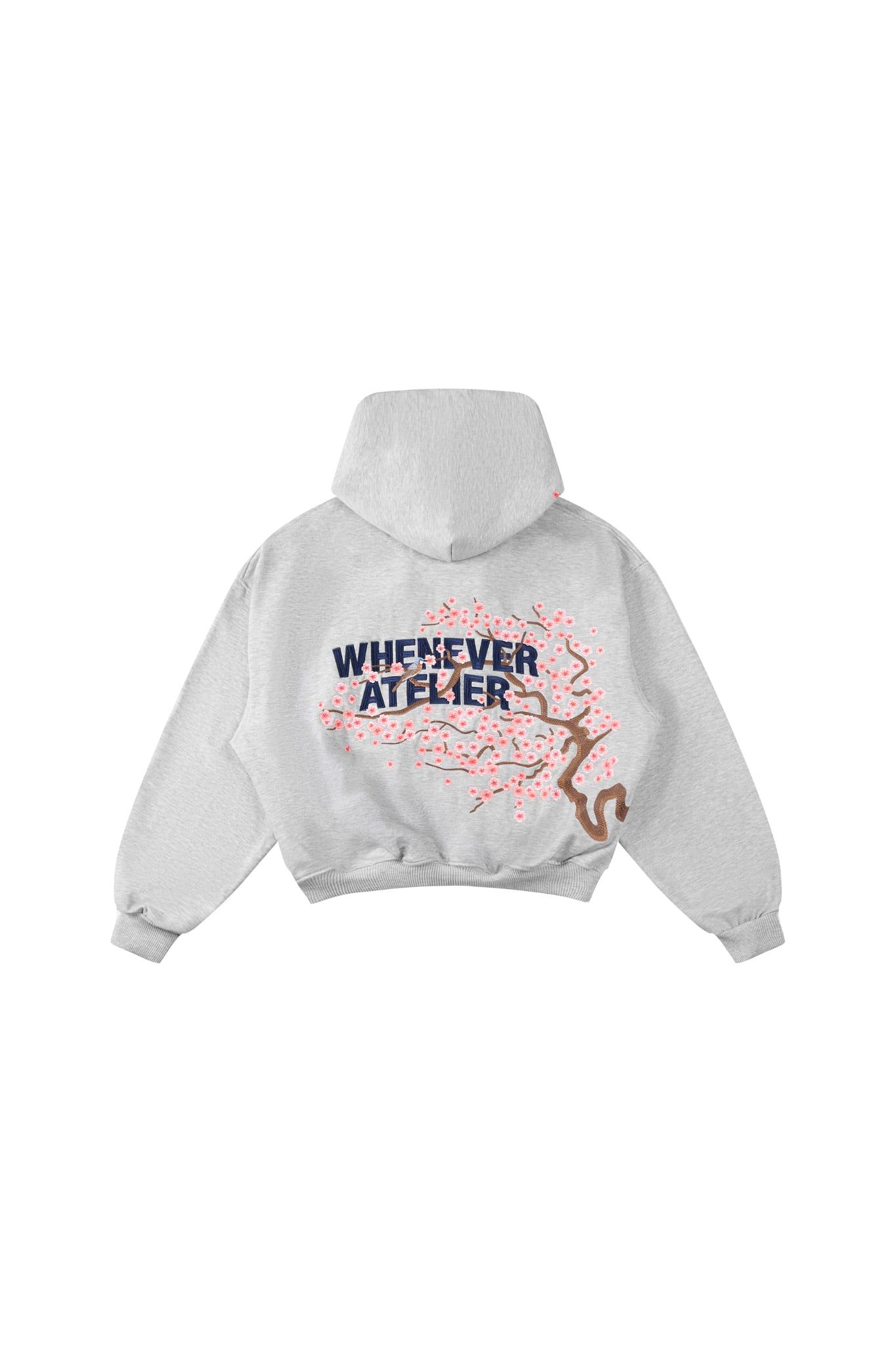 ÁO KHOÁC “WHENEVER” SAKURA EMBROIDERED ZIP-UP HOODIE/ GREY