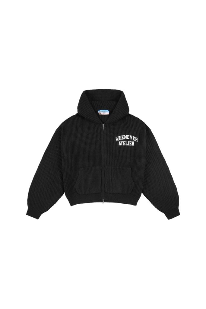 ÁO HOODIE DỆT LEN CÓ MŨ KÉO KHÓA "WHENEVER" GRAND WAFFLE ZIP HOODIE/ BLACK