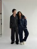 "WHENEVER" BỘ ÁO VÀ QUẦN DÀI SATIN LONG PAJAMA SHIRT + PANTS  / NAVY