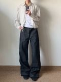  Striped Raw Denim Straight Leg Trousers 