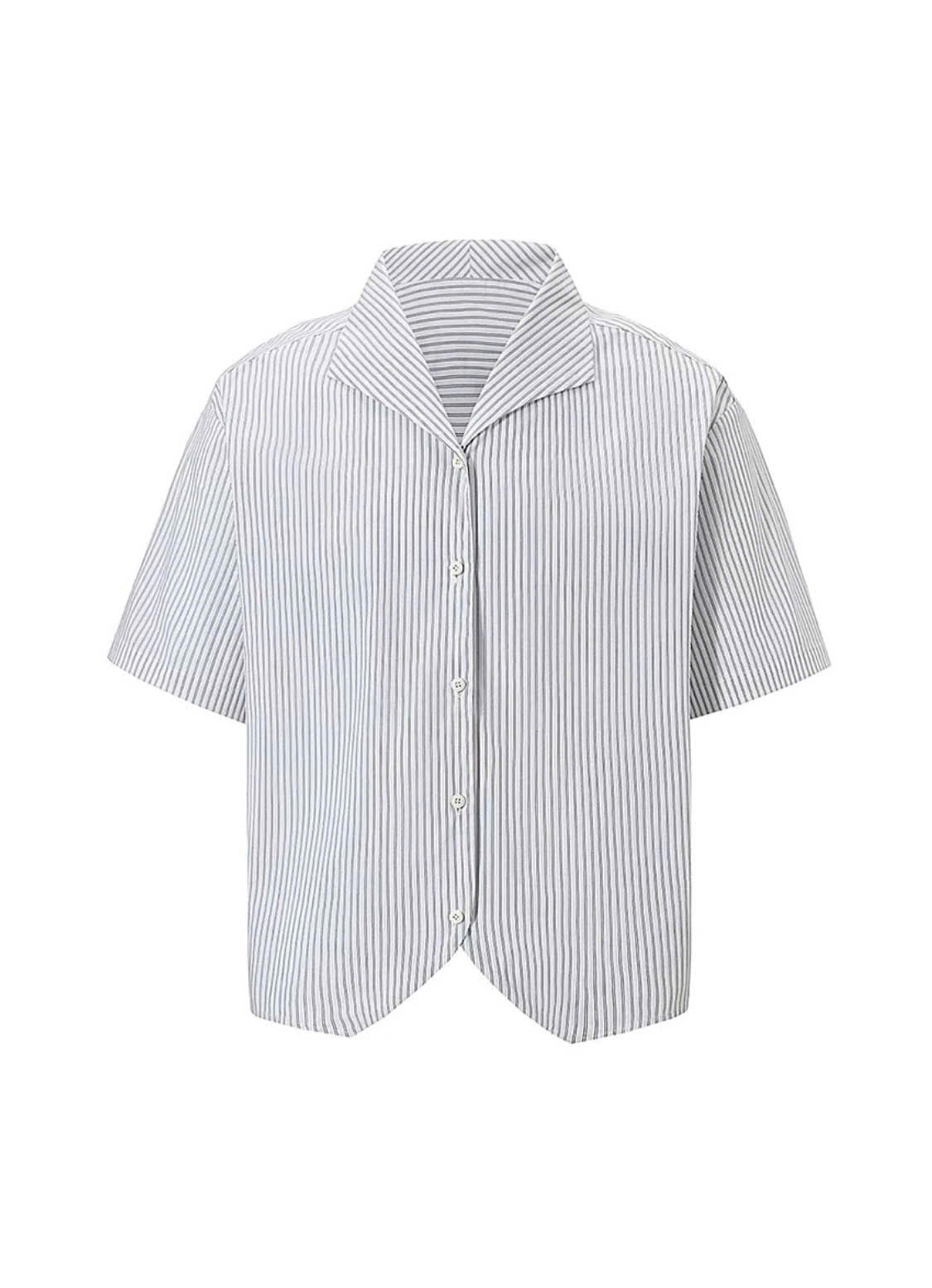  Curved Hem Striped Shirt 