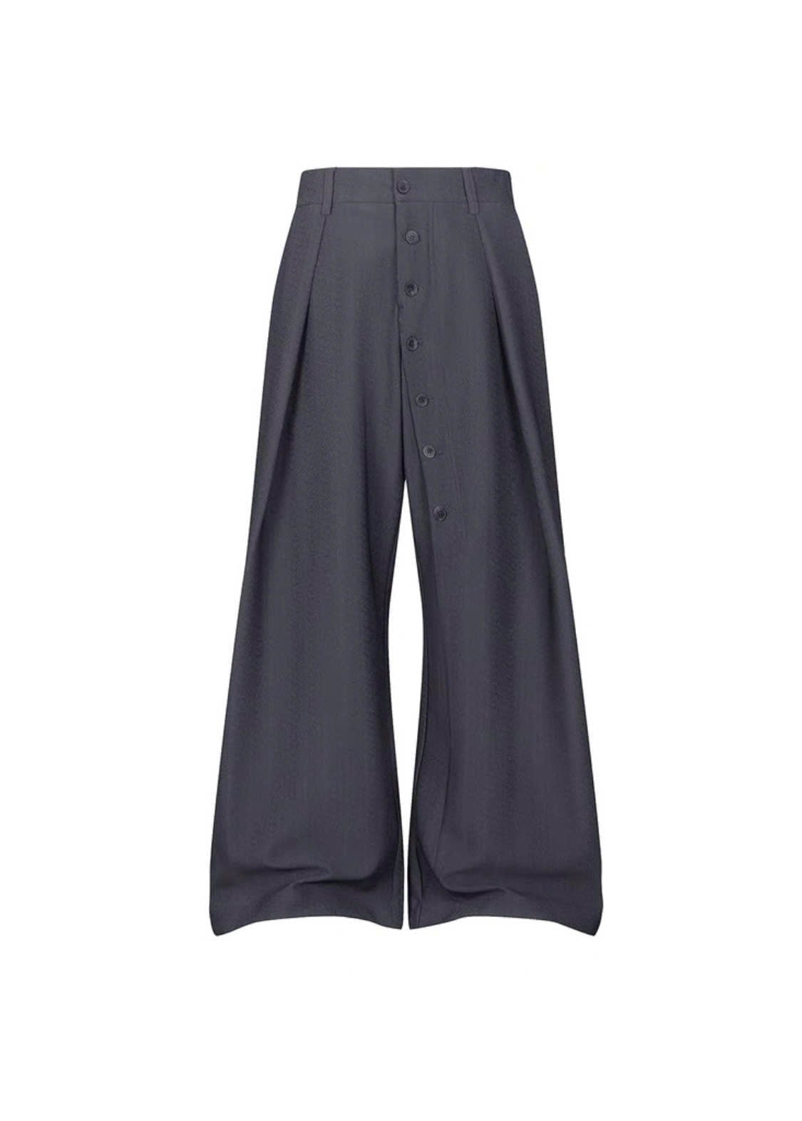  Loose Fit Pleated Buttoned Pants 