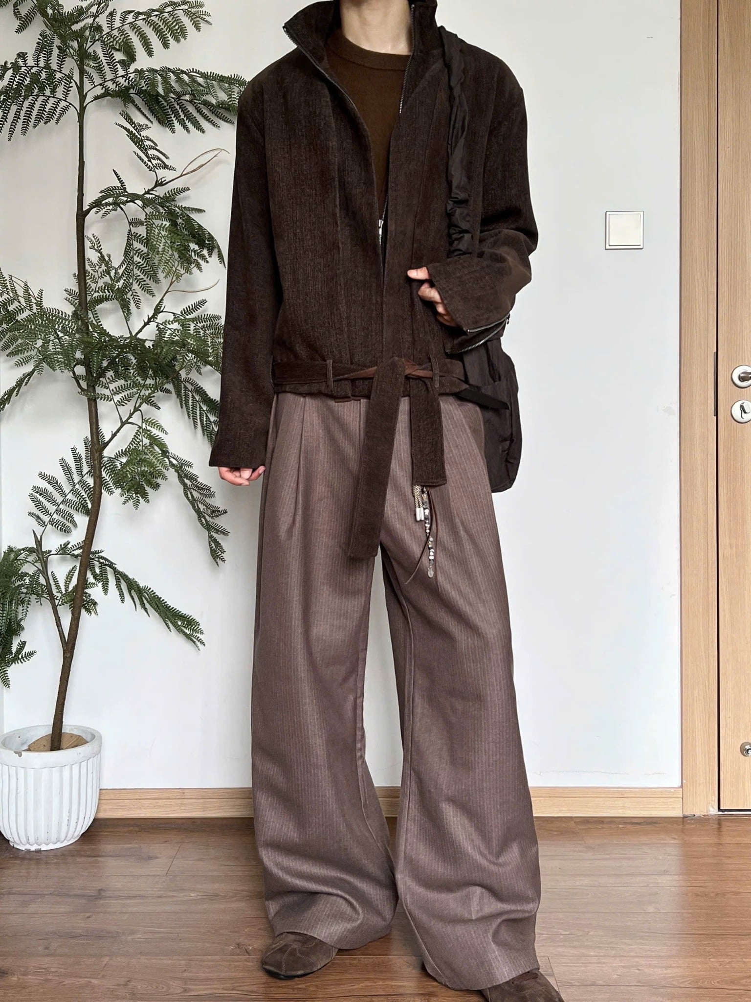  Striped Loose A-Line Straight Pants 