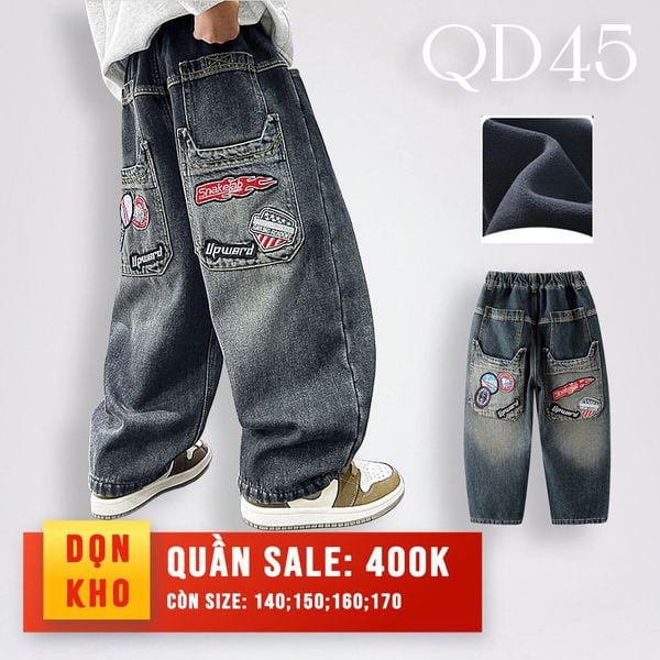 Quần bò dài lót nỉ túi đính sticker QD45