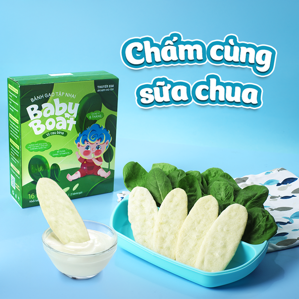 BÁNH GẠO TẬP NHAI BABY BOAT VỊ RAU BINA - BÉ 6 THÁNG