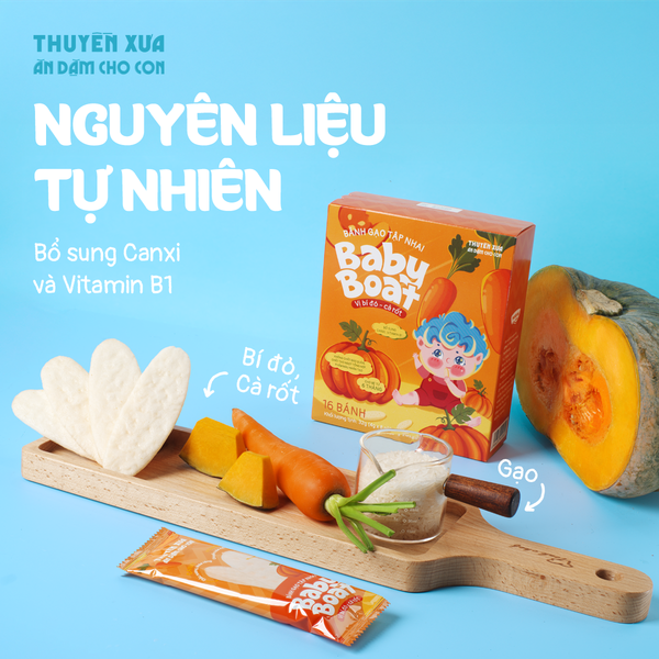 BÁNH GẠO TẬP NHAI BABY BOAT VỊ BÍ ĐỎ CÀ RỐT - BÉ 6 THÁNG
