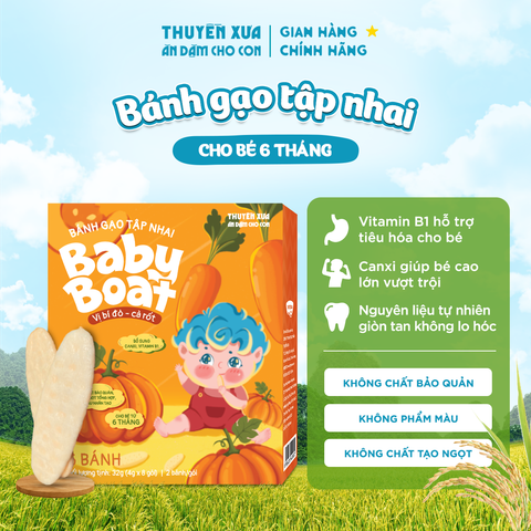 BÁNH GẠO TẬP NHAI BABY BOAT VỊ BÍ ĐỎ CÀ RỐT - BÉ 6 THÁNG