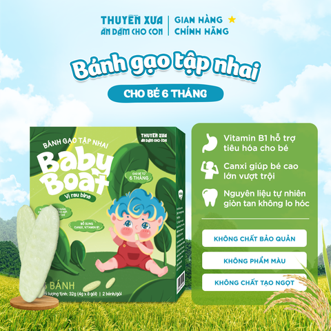 BÁNH GẠO TẬP NHAI BABY BOAT VỊ RAU BINA - BÉ 6 THÁNG