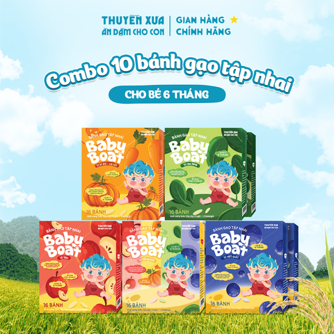 COMBO 10 HỘP BÁNH GẠO TẬP NHAI BABYBOAT THUYỀN XƯA CHO BÉ TỪ 6 THÁNG TUỔI