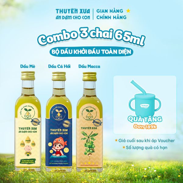 [COMBO 3] Dầu Mè - Cá Hồi - Macca Ăn Dặm Thuyền Xưa - 65ml