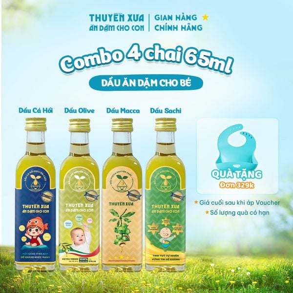 [COMBO 4] Dầu Cá Hồi - Olive - Macca - Sachi Ăn Dặm Thuyền Xưa - 65ml