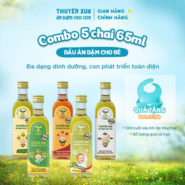 [COMBO 5] Dầu Mè - Gấc - Óc Chó - Sachi - Olive Ăn Dặm Thuyền Xưa - 65ml