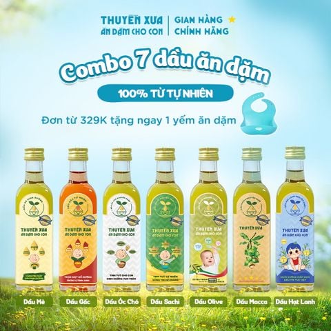 [COMBO 7] Dầu Mè - Gấc - Óc Chó - Sachi - Olive - Macca - Cá Hồi Ăn Dặm Thuyền Xưa - 65ml