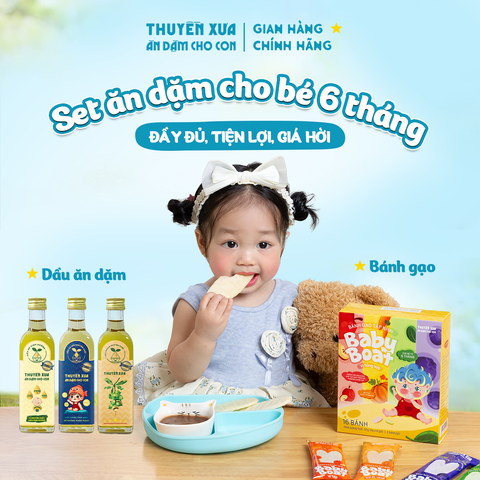 [SET ĂN DẶM 6M+] 3 Dầu: Mè - Cá Hồi - Macca + 1 Bánh gạo vị Tổng Hợp