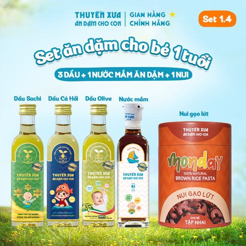 [SET ĂN DẶM 1Y+] 3 Dầu: Cá Hồi - Olive - Sachi + Nước mắm 41N + Nui Gạo Lứt