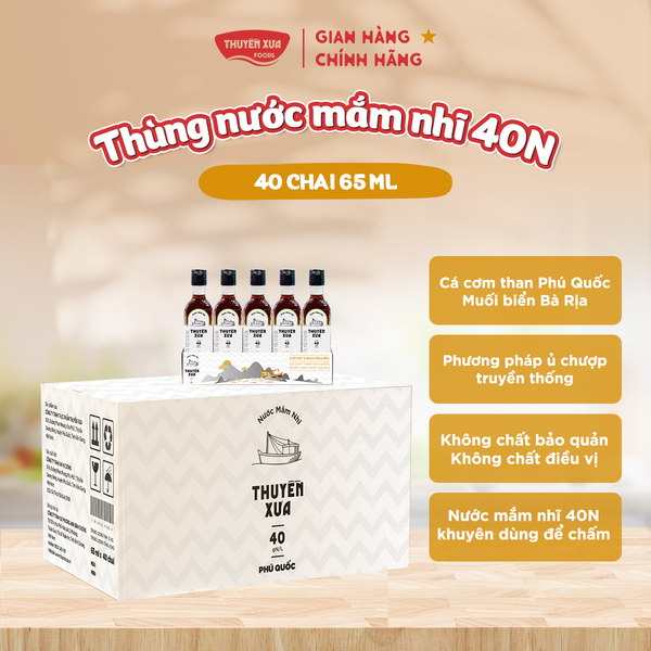 [Thùng 40 chai] Nước Mắm Nhĩ Phú Quốc Nguyên Chất Thuyền Xưa 65ML- Dùng Để Chấm