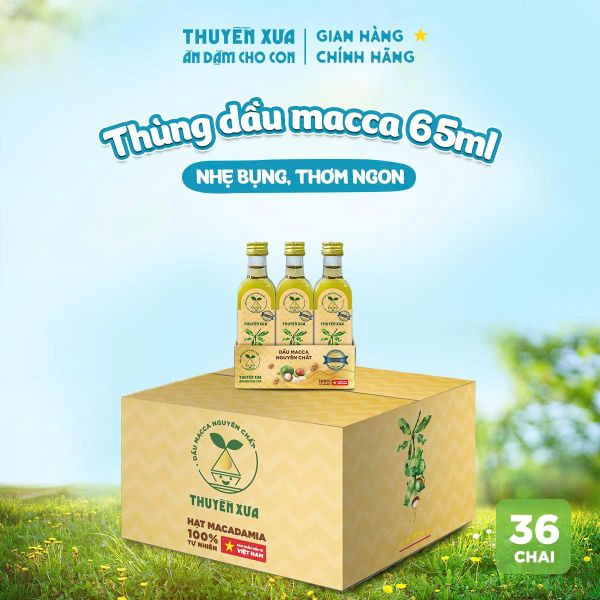 [Thùng 36 chai] Dầu Macca Ăn Dặm Nguyên Chất Thuyền Xưa – 65ML