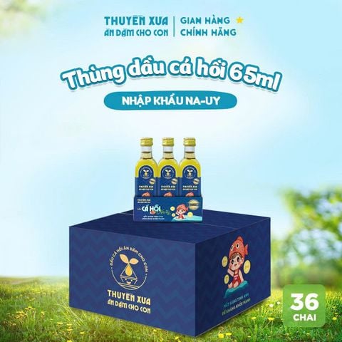 [Thùng 36 chai] Dầu Cá Hồi Na-Uy Ăn Dặm Nguyên Chất Thuyền Xưa - 65ML