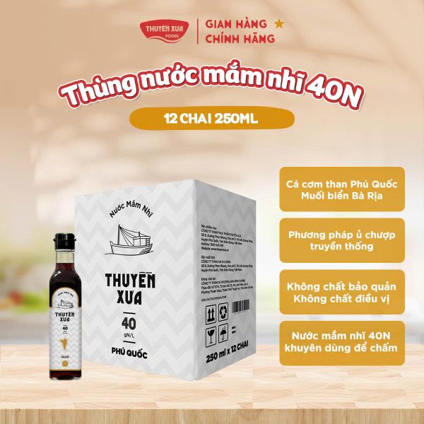 [Thùng 12 chai] Nước Mắm Nhĩ Phú Quốc Nguyên Chất Thuyền Xưa 250ML- Dùng Để Chấm