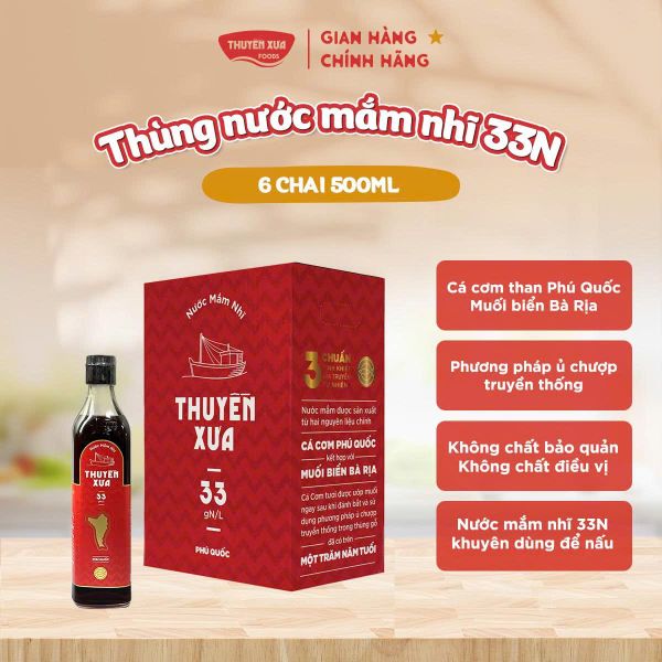 [Thùng 6 chai] Nước Mắm Nhĩ Phú Quốc Nguyên Chất Thuyền Xưa - Dùng Để Nấu - 500ML