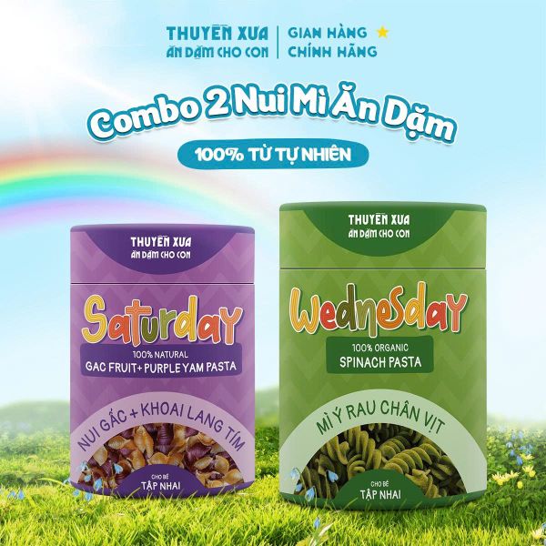 COMBO 2 NUI GẤC + KHOAI LANG TÍM + MÌ Ý RAU BINA ĂN DẶM THUYỀN XƯA- 180G
