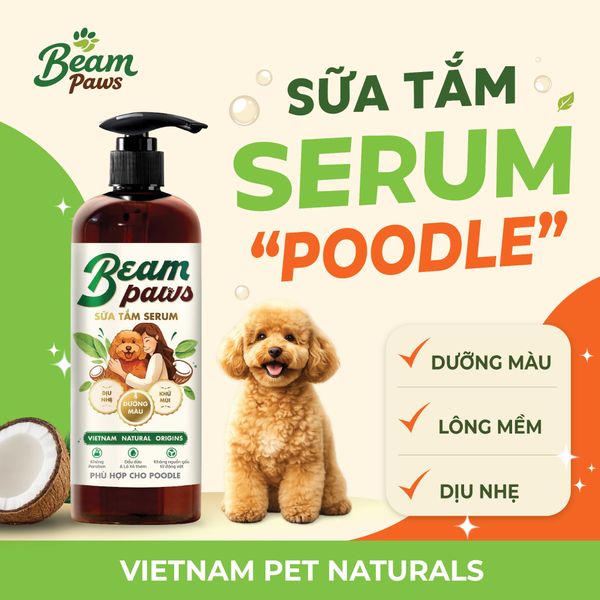 Sữa tắm serum poodle Beam Paws 470ml – Dưỡng Lông Mềm Mượt, Giữ Màu Lông, Serum Dầu Dừa & Lá Xô Thơm Tự Nhiên