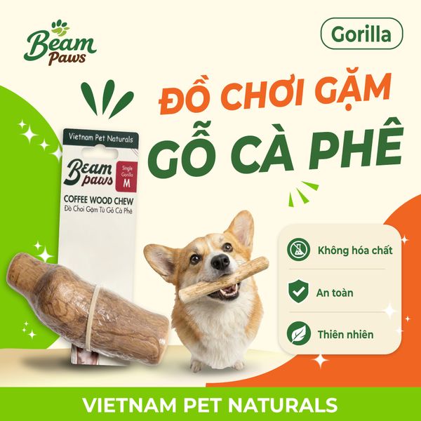 Đồ Chơi Gặm Gỗ Gorilla Tự Nhiên Beam Paws Cho Cún - Bền Chắc, Sạch Răng, Giảm Stress