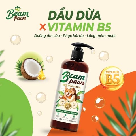 Sữa tắm serum Beam Paws 470ml – Dưỡng Lông Mềm Mượt, Dưỡng Da, Vitamin B5 & Dầu Dừa Thiên Nhiên