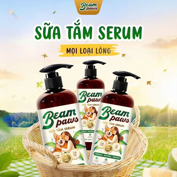 Beam Paws Sữa Tắm Serum Dưỡng Ẩm Tự Nhiên, Chăm Sóc Toàn Diện, Chai 470ml