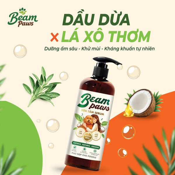 Sữa tắm serum poodle Beam Paws 470ml – Dưỡng Lông Mềm Mượt, Giữ Màu Lông, Serum Dầu Dừa & Lá Xô Thơm Tự Nhiên