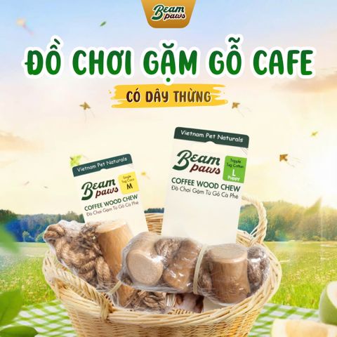 Đồ Gặm Gỗ Cà Phê Tự Nhiên Beam Paws Kèm Dây Cho Cún - Sạch Răng, Giảm Stress, An Toàn