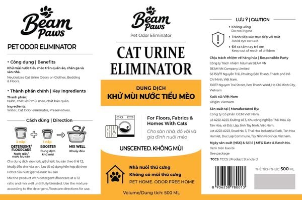 Dung Dịch Khử Mùi Thú Cưng Beam Paws - Pet Odor Eliminator