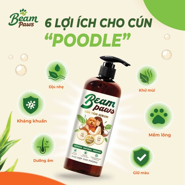 Sữa tắm serum poodle Beam Paws 470ml – Dưỡng Lông Mềm Mượt, Giữ Màu Lông, Serum Dầu Dừa & Lá Xô Thơm Tự Nhiên