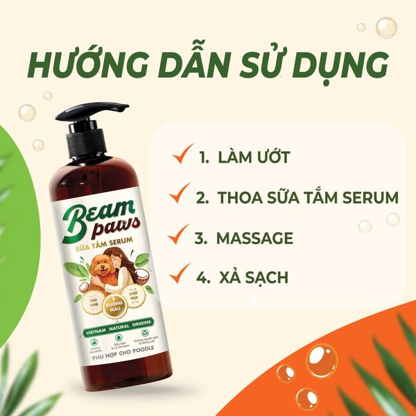 Sữa tắm serum poodle Beam Paws 470ml – Dưỡng Lông Mềm Mượt, Giữ Màu Lông, Serum Dầu Dừa & Lá Xô Thơm Tự Nhiên