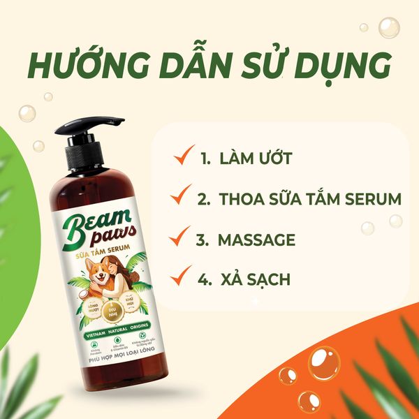 Sữa tắm serum Beam Paws 470ml – Dưỡng Lông Mềm Mượt, Dưỡng Da, Vitamin B5 & Dầu Dừa Thiên Nhiên