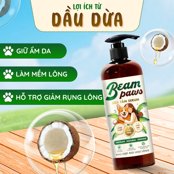 Beam Paws Sữa Tắm Serum Dưỡng Ẩm Tự Nhiên, Chăm Sóc Toàn Diện, Chai 470ml
